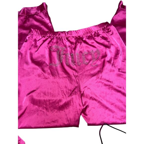Juicy Couture Y2K Pink Bling rhinestones satin silky women's pajama set MED NEW - Picture 4 of 7